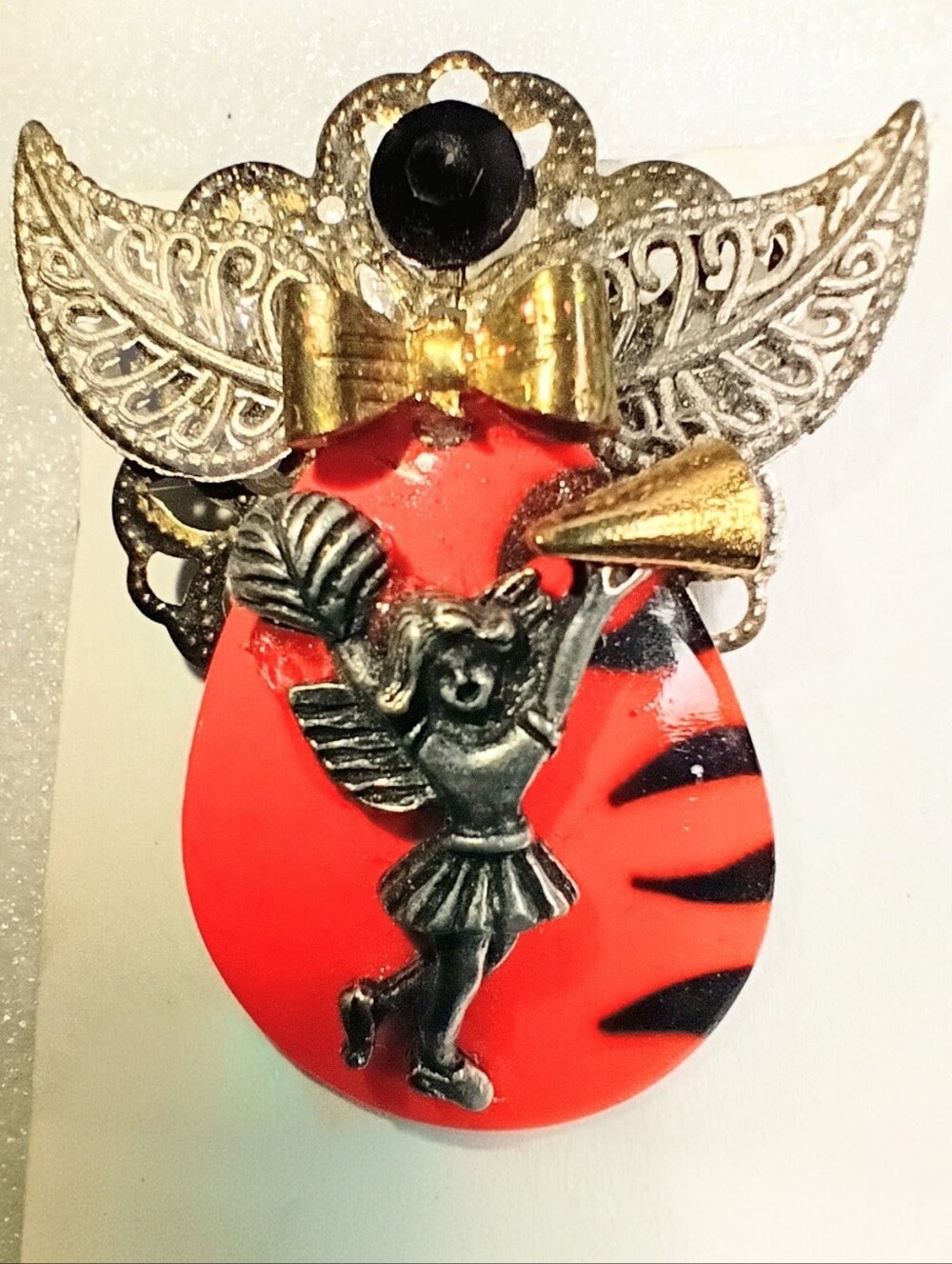Cheerleader Theme Angel with Megaphone Brooch Handcrafted